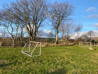 Football pitch by the duck pond
