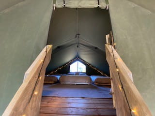 Ladder access to mezzanine sleeping area